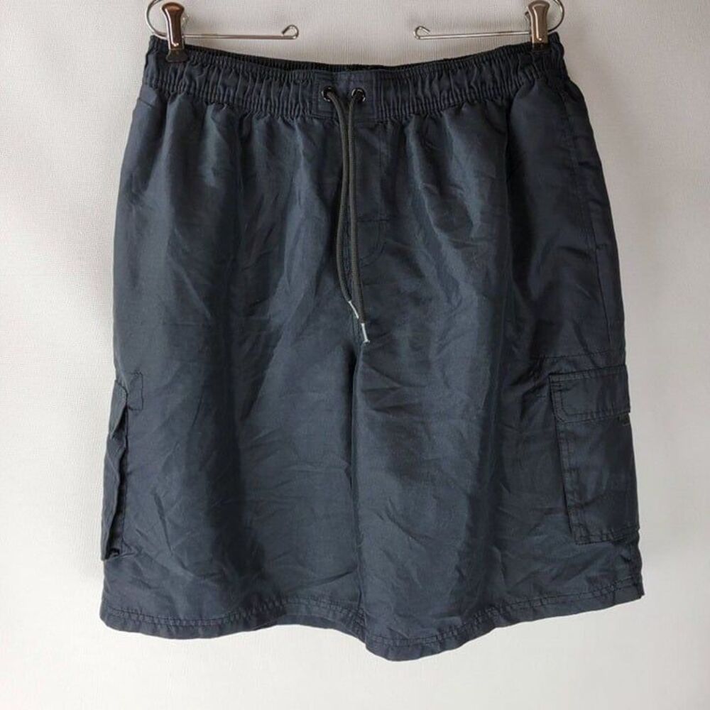 Tesla Mens Size XL Black Lined Drawstring Elastic Waist Swim Trunks